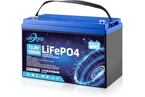 Joyyko Batteria LifePO4 12v 100ah,Batteria al Litio,Batterie 12,8v 100ah,BMS 100A Incorporato,Con 15000 Cicli Profondi,Batteria al Litio Di Grado A,Per Camper, Roulotte, Navi, Golf Cart