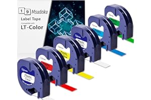 6 x Msudoku Taśma do etykiet kompatybilna z Dymo LetraTag z tworzywa sztucznego 16951 91221 91222 91223 91224 91225 czarna na przezroczystym/białym/żółtym/czerwonym/zielonym/niebieskim