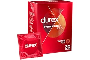 Durex Thin Feel XL Condoms, Wide Fit, 30s, Secure, Tighter, Natural Latex, with Silicone Lube, Easy On Shape