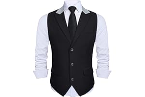HISDERN Gilet da Uomo Formale Elegante Gilet da Abito Gilet Uomo Casual Con Colletto In Contrasto Colore per Matrimonio Festa Cerimonia XS-4XL