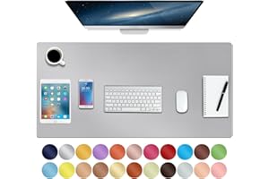 Boutilon Leather Desk Mat,Desk Pad,Desktop mat,Waterproof Desk Mat for Desktop, Desk Mat for Keyboard and Mouse,Leather Mouse Pad Protector for Office and Home,90 * 43cm (L Silver)