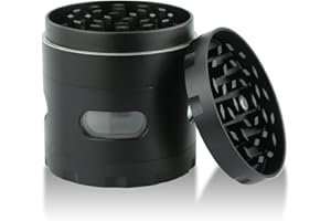 DCOU Grinder Moledora Trituradora Premium de Hierbas y Especias 55mm 2.2” con Atrapa Polen Durable Aleación de Zinc (Negro Brillante)
