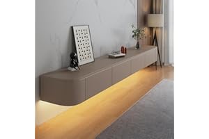 HYANXUE Supporto TV Sospeso, Mensole TV A Parete Con Anta, Console Multimediale, Mobile Sospeso Grande Panca Portaoggetti Sotto La(cachi + LED,140CM/55.1")