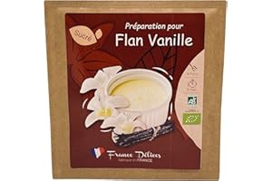 FRANCE DELICES FRANCE DÉLICES - Préparation Pâtisserie Pour Flan À La Vanille Bio - Dessert Ou Goûter Gourmand Et Naturel - Prêt En 5min - Fabrication Artisanale En France – Sans Gluten - 4 Pers. - 40g