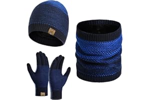 INSISMY Winter Beanie Hat Scarf for Men with Touchscreen Gloves Skull Cap Neck Warmer Scarves for Men Women Fleece Lined Unisex