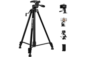 Fotopro 59" Treppiede per Fotocamera, Treppiede in Alluminio per iPhone, Treppiede per Telefono Portatile, Supporto per Fotocamera DSLR Samsung Huawei iPhone