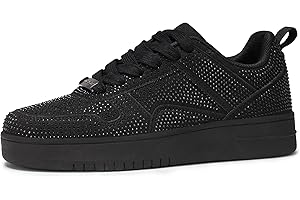 LUCKY STEP Sneakers Moda Donna Scarpe da Tennis Bianche Basse in Pelle con Pietre Luccicanti