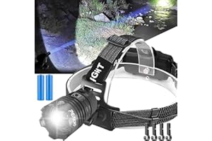 PEAKRO Linterna Frontal LED Recargable, Frontal LED Alta Potencia 50000 Lumen 3 Modos, 5600mAh USB Recargable, Linterna de Cabeza con Luz Roja 120° Ajustable IPX5 Impermeable para Camping Pescar