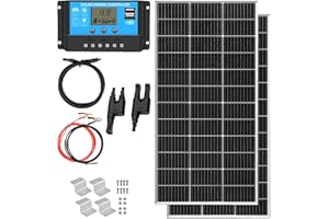 XINPUGUANG Kit Panneau Solaire 240W：2 Panneaux Solaires Monocristallin 120W 12V + Régulateur de charge 30A + câble de 3m + pinces de fixation Z pour camping-car, caravane, maison