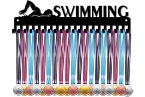 CREATCABIN Uchwyt na medal, wieszak ekspozycyjny, sport, pływanie, metalowy uchwyt ścienny z 20 haczykami, dla biegaczy wyścigowych, gimnastyki, gimnastyki, ponad 60 medali, czarny, 40 x 11 cm