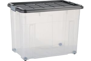 axentia Boîte de Rangement à Roulettes avec Couvercle - Boîte Plastique Empilable 80 Litres - Caisse de Rangement Universelle 60 x 40 x 44,5 cm