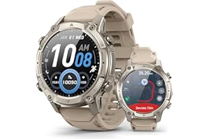 SOUYIE GPS Smart Watch for Men with Maps, 21-Day Battery, 5ATM Waterproof, 1.43" AMOLED, 178+ Sports AI Round Watch with Compass, LED Flashlight/ Heart Rate/Stress/SpO2/Sleep Monitor, for Android iOS Khaki
