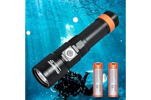 ORCATORCH D710 Lampe de Plongée, 3000 Lumens Torche Sous Marine avec Faisceau Étroit de 6 Degrés, Étanche IP68 150M Lampe de Poche avec Indicateur de Batterie pour Plongée de Nuit, Spéléo, Camping