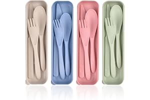 JIAYAUS 4 Sets Cubiertos Plastico Duro Reutilizables, Juego Cubiertos - Portable Y Policromo, por Picnic, Viaje, Camping O Uso Diario.