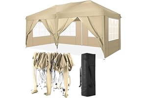 TOOLUCK 3x6m Tonnelle Pliante Imperméable Tonnelle de Jardin Tente Reception Barnum Pliant avec 6 Côtés, Kaki