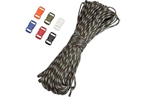 ELKFLEE 31m Nylon Tent Rope Paracord 4mm Heavy Duty 7 Strand Braided Hanging Para Cord String Multi-Functional Strong Traction Tying Rope with 6 Plastic Buckles for Camping Outdoor Survival Garden Crafting