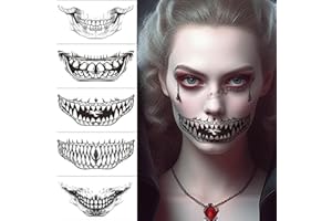 BOYATONG 10 arkuszy tatuażu na Halloween, straszny tatuaż na Halloween, tatuaż na twarz, naklejki na Halloween, bal przebierańców, na imprezę z okazji Dnia Zmarłych