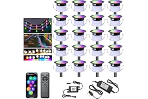 GEYUEYA Home Smart LED Decking Lights RGBW+IC Color Change Deck Light Waterproof IP67 Ø31MM 12V LED Plinth Lights with Remote Control for Terrace/Patio/Garden/Decoration - 20 Pack