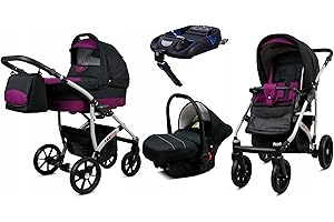 BabyLux® Enfant Poussette Combinée Set 4 en 1 - Largo - incl. Nacelle, Canne, Siège de voiture, ISOFIX Base - Siège Auto - Landau Bébé - avec Sac à langer, Habillage pluie etc.