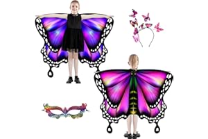 plainshe Schmetterlingsflügel für Mädchen, doppelseitige Feenflügel, Kinder Schmetterlingskostüm für Halloween, 3PCS Schmetterlingsumhang Set (Doppelseitig 3)