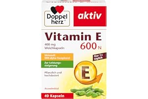 ‎DOPPELHERZ Doppelherz Vitamin E 600 N Weichkapseln – Arzneimittel pflanzlich und hochdosiert – Vitamin E zur Leistungssteigerung – 40 Kapseln