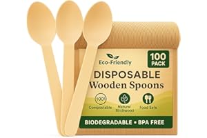 ASK PACKAGING 100 x Disposable Wooden Spoons – 16 cm Birchwood Eco-Friendly Cutlery | Biodegradable, Plastic-Free, BPA-Free, Food-Safe Compostable Spoons for Parties, Weddings, BBQs, Picnics, Catering, Christmas