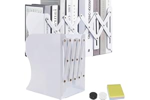 DARUITE Buchstütze, Verstellbar Buchstützen Kinder Metall Bücherhalter für Bücherregal Küche Büro Schule Bibliothek Weiß x 2 Stück