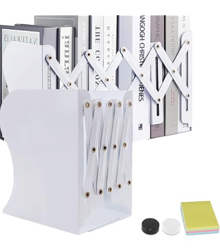 Paire De Serre-livres Réglables En Métal Blanc - Extensible De 10 à 41 Cm, Antidérapant - Pour étagères, Bureau, Bibliothèque