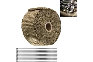 GOIEHIR Benda Termica Moto, 10M Nastro Termico Lsolante, Benda Termica per Scarico Marmitta, con 10 Fascette in Acciaio inox, Bende Termiche Moto Nastro, per Collettori di Scarico Nastri per Collettori