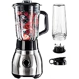 Russell Hobbs Standmixer Glas Steel 2-in-1, inkl. To-Go-Becher & Deckel, 1.5l Glasbehälter, Mixer 0.8 PS-Motor, Impuls-/Ice-C