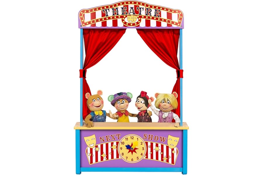 WodGod Wooden Puppet Theater, Puppet Theater with Curtains for Tabletop Drama Performance, role-playing, Great for Shows, Events, Education and Pretend Play, Portable