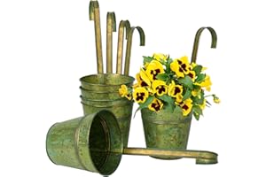 Oairse 6PCS Hanging Plant Pot 13CM Galvanised Planter with Detachable Hook Zinc Plant Pot Vintage Metal Flower Pot Garden Vase Bucket for Indoor Outdoor Balcony Decor
