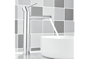 Maynosi Grifo Lavabo Alto, Grifo de Lavabo de Baño de Estilo Moderno, Grifos Monomando Altos con Caño de 235 mm, Grifos de Agua Fría y Caliente con Tubos Flexible (Cromo)