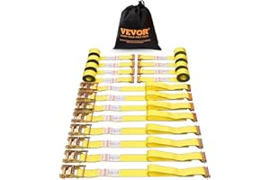 VEVOR Sangle à Cliquet Sans Fin Lot de 8 Sangles d'Arrimage E Résistance à la Rupture Maximale 1995,8 kg 0,05x4,6 m pour Sécuriser Cargaisons, Électroménagers, Équipement de Jardin, Moto, Déménagement