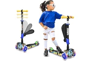 ‎HURTLE Hurtle Kinderscooter mit Klapp- & Abnehmbarem Sitz – Roller für Kinder mit Großen Rädern & LED-Lichtern – Cityroller mit 4 Höhenoptionen ab 2 Jahren – Stabiler 3-Rad Roller Indoor & Outdoor max. 60 kg