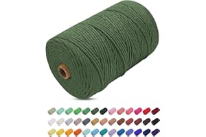 Uiopa Hilo Macrame 3mm x 200m, Cuerda Macrame Gruesa Cuerda de Algodon Natural, Cordel Colores Hilo de Algodón para Manualidades, Macrame Pared, Cortinas, Colgar Plantas, Colgar Fotos (Ejercito verde)