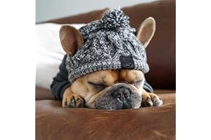 HGERGWW Hundemütze, Wintermütze für Hunde, Winter Strickmütze für kleine, mittelgroße und große Hunde, Warme Mütze Strickmütze mit Ohrlöchern und Pom (M: 41-51cm)