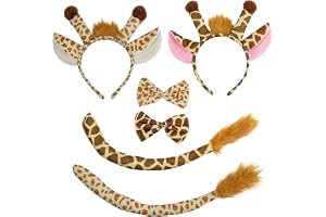 TSHAOUN 2 set, djurdräkt, giraff, cosplay-kostym med giraff, öron, pannband, fluga, svans, för karneval, halloween, maskerad