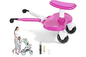 BugyKido Silla de paseo rosa para todos los cochecitos, plataforma universal para niños de 2 a 6 años (25 kg), tabla infantil con asiento, tabla universal para cochecito