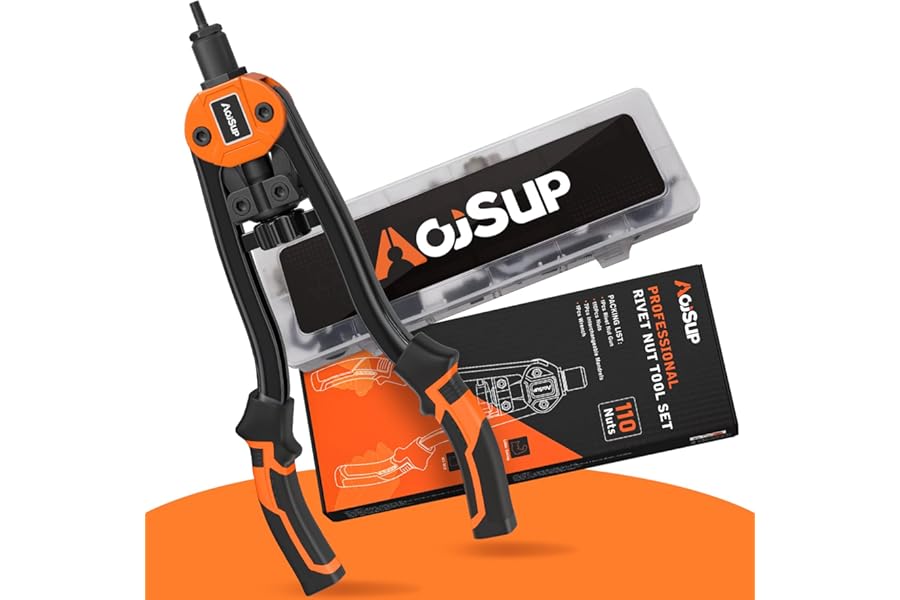 AojSup Rivet Nut Gun, 14" Heavy Duty Rivet Nut Tool, Rivet Nut Pliers Set, Rivnut Tool Kit with 110Pcs Nuts & Metric Mandrels M3 - M12, Rivet Nut Pliers Set, Professional Hand Riveter Pliers Set