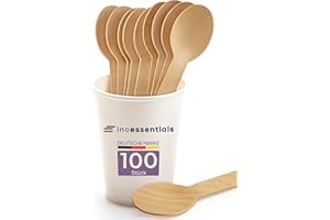 Inoverse Lot de 100 cuillère en bois réutilisable - Couverts jetables respectueux de l'environnement - cuillère en bois réutilisable - Cuillères à soupe jetables - Couverts réutilisables, INO-HL-100