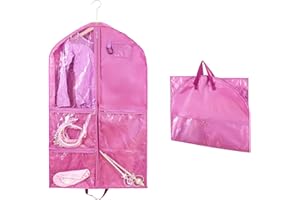 NOGSAY Waterproof Clothes Covers,40 inch Hanging Garment Bags with 3 Zipper Pockets,Foldable Dance Costumes Clothes Bag for Kids & Women,Suits Dress Hanging Cover with ID Slot,Travel Storage Bag (Pink)