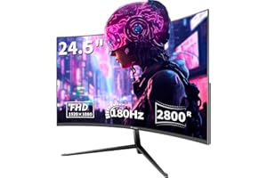 CRUA Monitor Gaming Monitor, 24.5 Inch 180Hz Curved Computer Monitor, Full HD 1080P Frameless Desktop Monitor, 1ms GTG with FreeSync, Low Motion Blur, Eye Care, VESA, DisplayPort, HDMI, Black