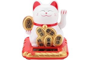 Socobeta Beckoning Cat ,Adorable Solar Powered Lucky Beckoning Cat Waving Cat for Home Office Car(white)