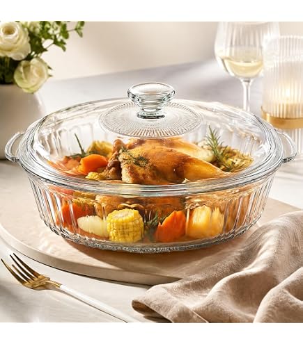 Sendez Glasbräter 2,9L mit Deckel aus Borosilikatglas – Ovale Auflaufform & Bratschüssel – Hitzebeständig -40 °C bis +300 °C – Dickwandig, Transparent, Spülmaschinengeeignet – 32 cm