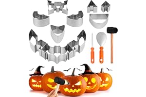 Yixinly 13 Pcs Kit Calabaza Halloween, Kit para Tallar Calabaza Pumpkin Carving Kit Herramientas de Tallado de Calabaza de Acero Inoxidable de Halloween para Decoración de Halloween Calabaza