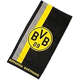 Borussia Dortmund Duschtuch mit Logo im Streifenmuster, Baumwolle , Schwarz/Gelb, 70 x 140 cm