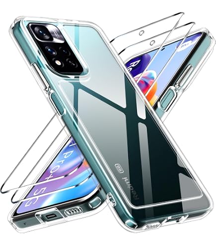 New&Teck Cover Per Xiaomi Redmi Note 11 Pro 5G + 2 Vetri Temperati, Custodia Trasparente TPU Antingiallimento