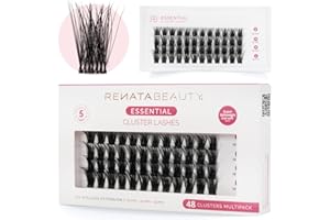 RB RENATA BEAUTY Renata Beauty Pestañas Essential - Multipack 48 Pestañas Cluster para Extensión de Pestañas DIY en Casa – Suaves y Reutilizables – Banda Transparente Ultrafina – Extensiones de Pestañas de Abanico