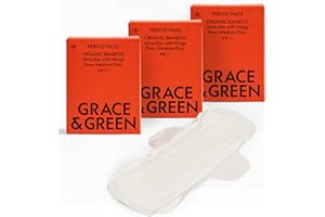 GRACE AND GREEN Grace & Green 30 Daytime Organic Bamboo Pads - Medium Flow | Comfortable Secure Fit with Wings | Sustainable Pads & Biodegradable Packaging | Eco-Friendly Period Protection | B-Corp Certified
